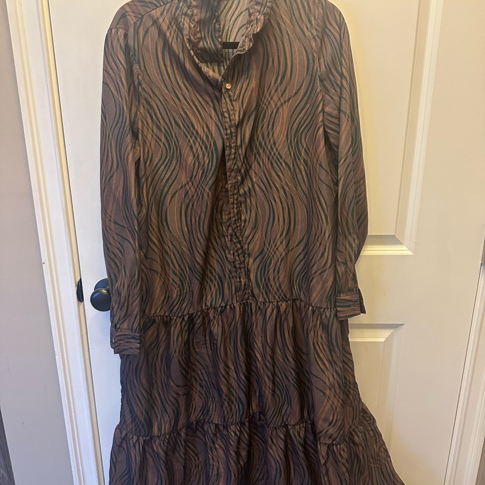 Xl purple print elegance Chic Long Sleeve Patterned midi Dress